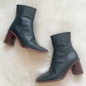 Alohas Jade Green West Vintage Leather Contrast Block Heel Ankle Boots